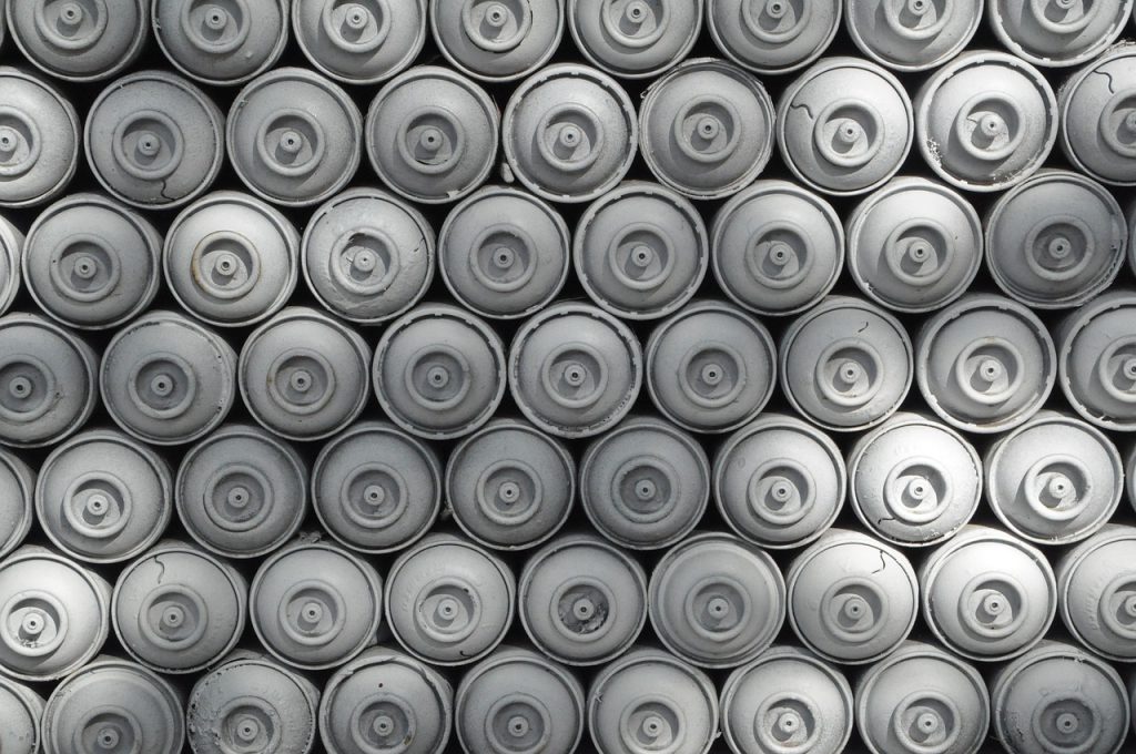 Aerosol cans ready for recycling