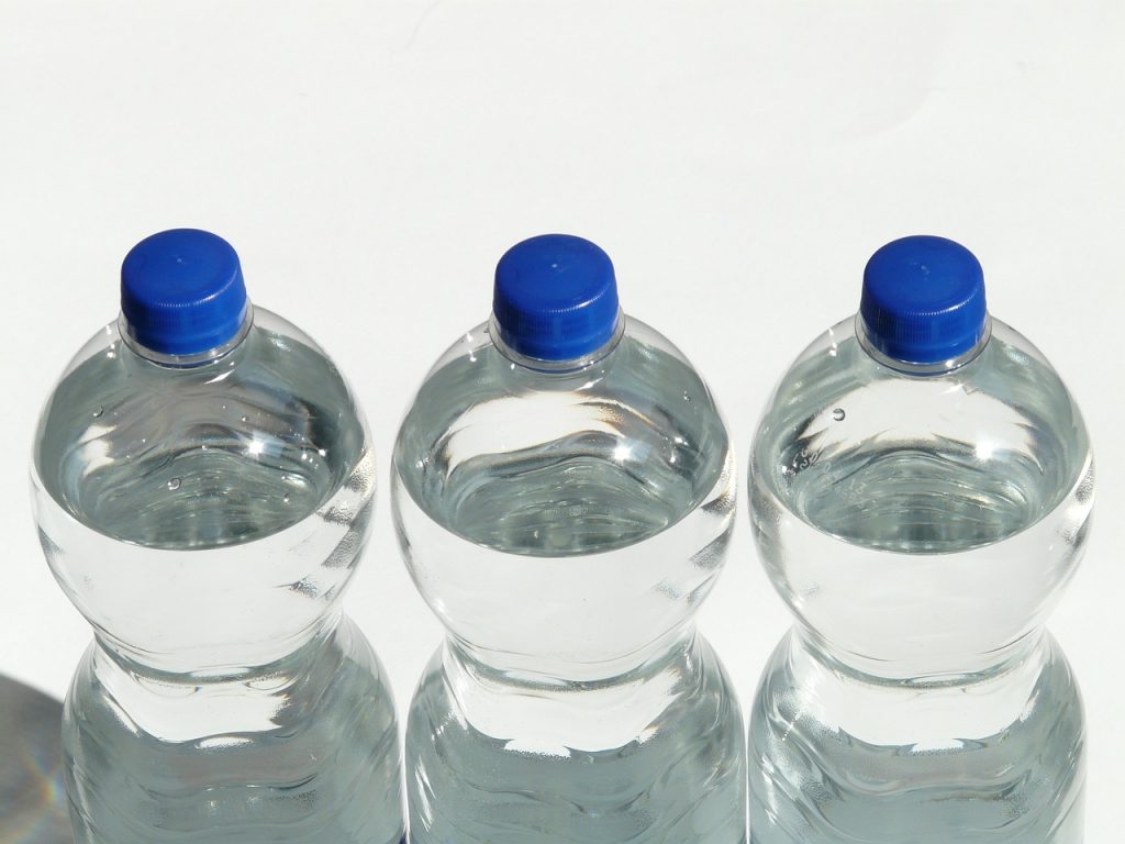 Plastic water bottles ready for recycling